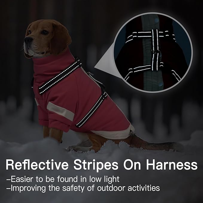 XXX-Large Dog Coat with Reflective Harness 2 in 1 for Dog Walking | Winter Turtleneck Windproof Coat for Large Dogs,Snowsuit with Sleeves Protect Joints,Cold-Weather Clothing(Pink)