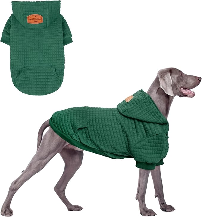 BEAUTYZOO Dog Sweaters for Large Dogs Girls Boys, Warm Winter Dog Hoodie Sweatshirt with Pocket & Leash Hole,Soft Waffle-Like Laminated Cotton Pet Clothes for Big Breeds Indoor Outdoor Cold Weather
