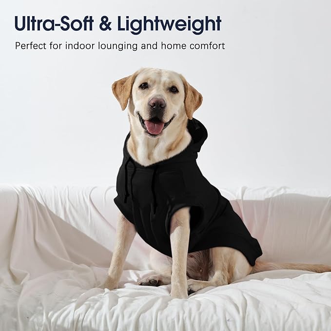 IECOii Dog Hoodie for Large Dogs, Great Dane Sweaters for Giant Breed Dogs, Breathable Lightweight Extra Large Pet Sweathshirt with Hood, XXXL Dog Hoodies for Mastiff, Black, 3XL,(No Fleece Lined)