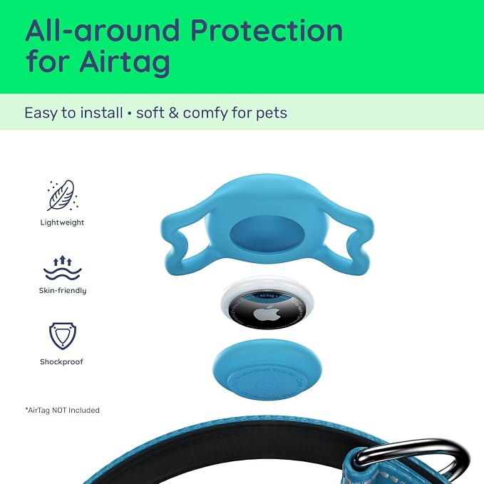 Premium Airtag Dog Collar，with IP68 Waterproof AirTag Holder,Blue,S | Soft,Breathable,Nylon Padded,Reflective,Ultra-Durable Buckle,Adjustable,Comfortable for Small Medium Large Dogs