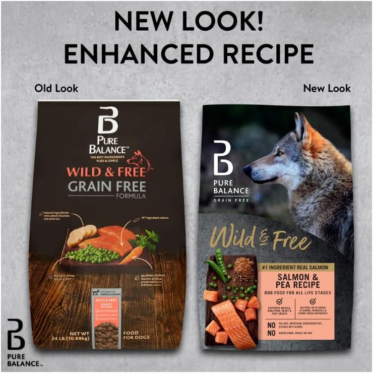 Pure Balance Wild & Free Salmon & Pea Recipe Dry Dog Food, Grain~Free, Real Salmon First Ingredient, No Fillers or Artificial Preservatives, Supports Muscle, Digestion, Heart, and Coat Health ~ 4 Lbs