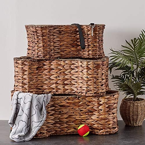 Bone Dry Pet Storage Collection, Bone Shape Hyacinth Toy Basket, Dark Brown, Small