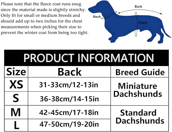 Dachshund Coat Dog Coats for Dachshunds Dachshund Winter Jacket with Padded Fleece Outdoor Dog Clothes with Adjustable Bands - Brown - S