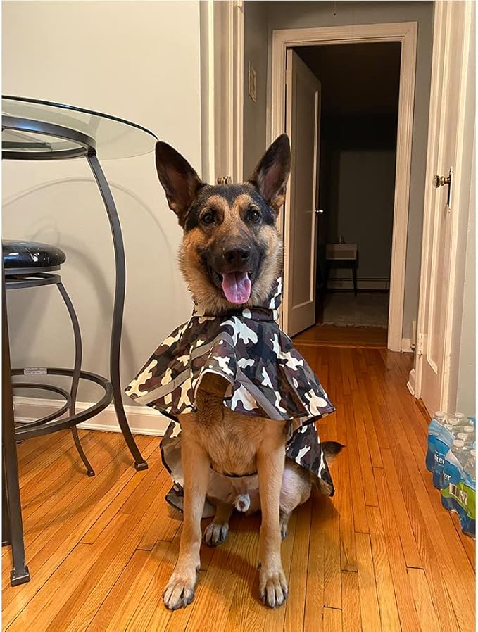 NACOCO Large Dog Raincoat Adjustable Pet Water Proof Clothes Lightweight Rain Jacket Poncho Hoodies with Strip Reflective (XXL, Camo)