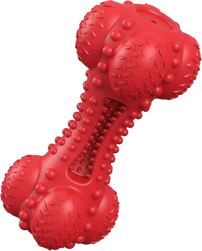 SCHITEC Squeaky Dog Chew Toy for Aggressive Chewers Large Breed, Tough Interactive Teething Rubber Bone for Big Medium Dogs