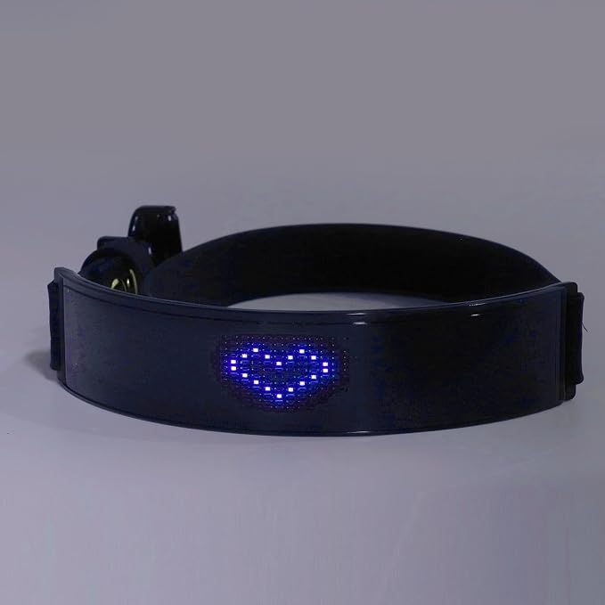 LED Dog Collar with DIY Smart Screen, Rechargeable Light Up Pet Collar, Glowing in Dark for Night Walks, APP Controlled Display Modes, PU Leather Comfort Fit for Small (Blue Light)