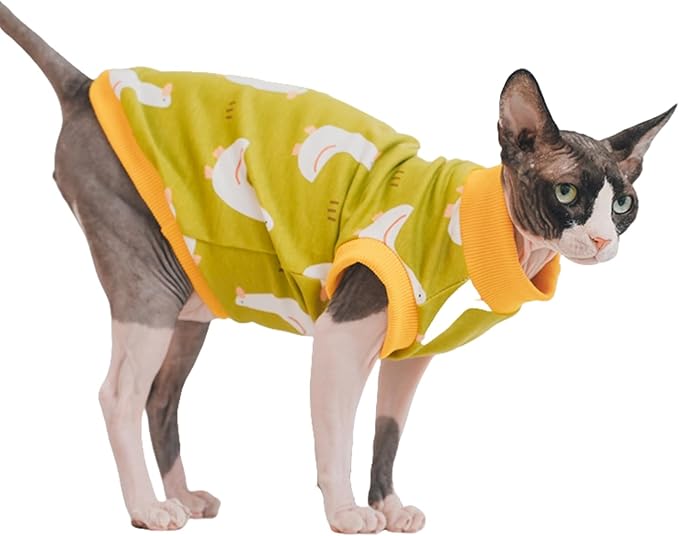 Sphynx Hairless Cat Summer Cotton T-Shirts Cat Vest Pet Clothes, Round Collar Vest Kitten Shirts Sleeveless, Cats & Small Dogs Apparel (Goose, L (7.5-8.8 lbs))