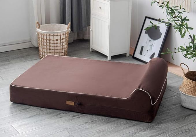 KOPEKS Orthopedic Memory Foam Dog Bed 7" Inch Thick Extra Large Dog Bed With Pillow Brown 50"x34"x10" Includes Waterproof Liner & Durable Removable Cover With Smart Design