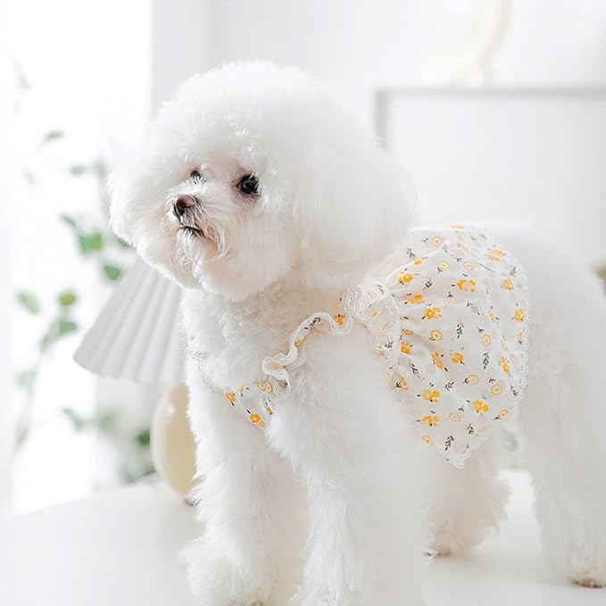 Dog Dress Soft Breathable Puppy Dresses Elegant Princess Lace Floral Pet Dress with Sunflower for Small Dog