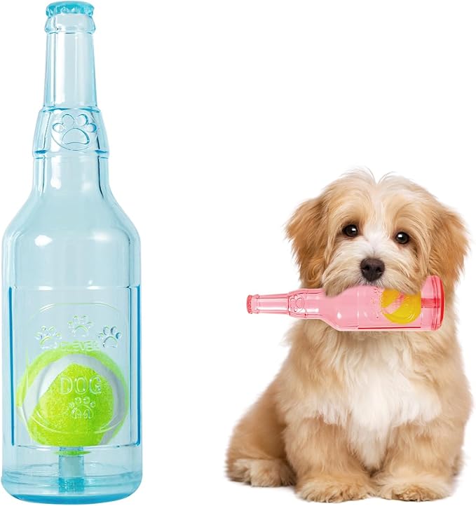 Dog Toy, Dog Squeak Toy, Floating Dog Toy, Interactive Fetch Toy for Play and Training, Bottle Shape with Tennis Ball Inside (Single Small)