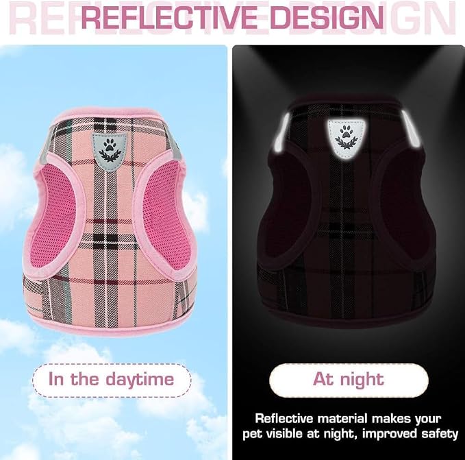 KOOLTAIL Dog Harness for Small Medium Dogs ,Dog Harness and Leash Set, Step in No Pull Soft Mesh Padded Adjustable and Reflective Pet Vest Harness Puppy, Plaid Extra Harness for XS S Dogs, Pink S