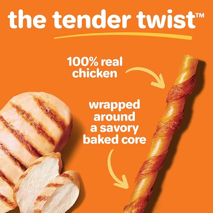 Hartz Oinkies Tender Twists with Real Chicken Breast Rawhide-Free Dog Treats, Highly Digestible Dog Chews, 36 Count