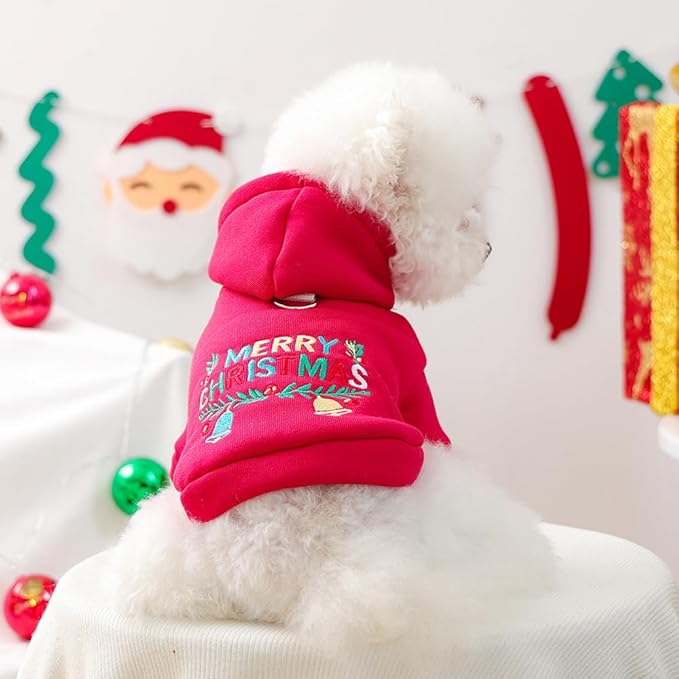 Christmas Dog Hoodies with D-Ring Festive Cat Outfit Fall Winer Puppy Clothes for Small Dog Girl Boy Pet Cold Weather Sweatshirt Coat for Pomeranian Chihuahua Yorkie (Red, Medium)
