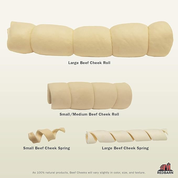 Redbarn Pet Products All-Natural Beef Cheek Rolls for Dogs, Grain-Free Cow Cheeks, Naturally Rich in Collagen, Available in Chicken & Carrot Glaze or Uncoated (Original, Small/Medium (Pack of 25))