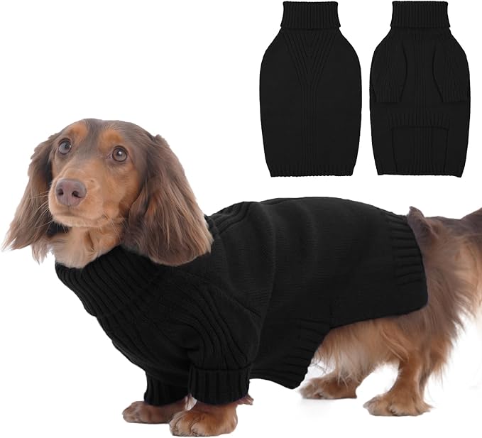 IECOii Dachshund Sweater,Turtleneck Dog Sweater for Small Medium Dogs Girl Boy,Stretchy & Breathable,Warm Knitted Pullover Coat,High Neck Knitwear for Cold Weather Indoor & Outdoor Wear (Black, M)