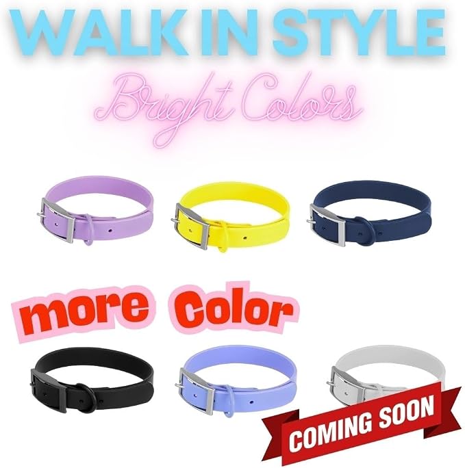 Waterproof Dog Collar, Soft Comfortable Pet Collars, Adjustable Odor Proof Heavy Duty Dog Collars Easy to Clean for Large, Medium Small Dogs Bee N Buu (Cyan Blue, Large (length15.5-19.5", Width 1"))