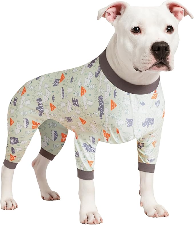 LovinPet Large Dog Clothes for Labrador - Anxiety Calming Dog Pajamas, Lightweight Stretchy Fabric, Sage Animal Print, Pet Pajamas for Dogs,4 Legged Style Pullover Dog Onesies, Silver Grey, XL