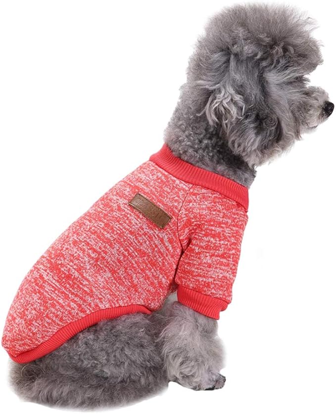 Jecikelon Dog Clothes Dogs Sweater Soft Puppies Clothing Winter Puppy Sweaters Warm Outfit for Dogs Small XXS XS Cat Apparel (Red, M)