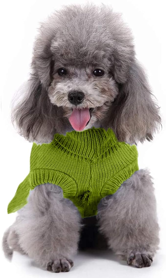 CHBORCHICEN Small Dog Sweaters Knitted Pet Cat Warm Dog Sweatshirt Winter Clothes Kitten Puppy Sweater (XXS, Dress-Light Green)