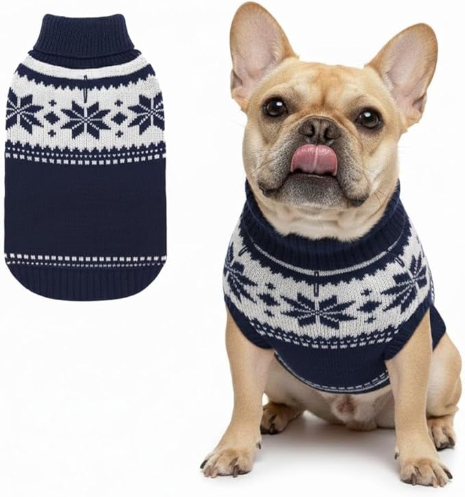 Grewear Colorful Stripes Pattern Pets Knit Sweater, Warm Comfortable Knit Sweater for Pets, Soft Cozy Winter Pet Clothes, Stylish Multi-Colored Sweater for Dogs & Cats Navy XXL