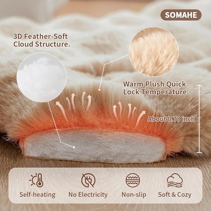 SOMAHE Self-Warming Cat Bed, Plush Faux Fur Pet Bed Mat with Anti-Slip Bottom, Ultra Soft Heated Pad for Cats & Kittens, Cozy Fluffy Bed for Window & Sills Couches, Machine Washable, 23x15 Inch Coffee