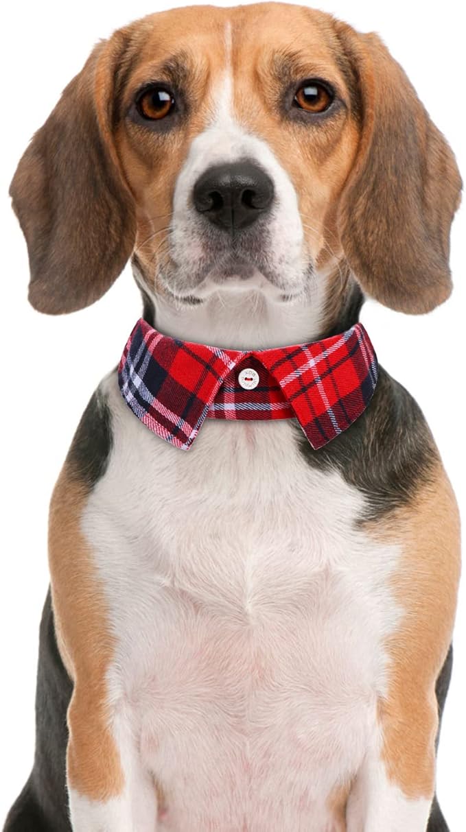 Faleela Cotton Plaid Shirt Style Dog Collar Soft Cute,Boy Dog Collar with Quick-Release Buckle,Adjustable Bow Tie Collar for Small Medium Large Dogs