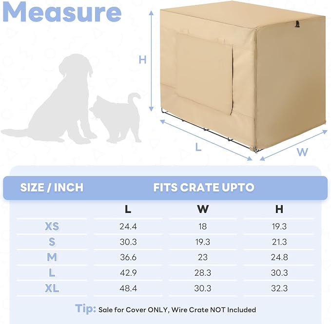 Seiyierr Dog Crate Cover - Kennel Cover Fit for 48 Inch Dog Crate, Double Door Polyester Crate Cover for Wire Dog Crate Indoor Outdoor Protection, Light Tan