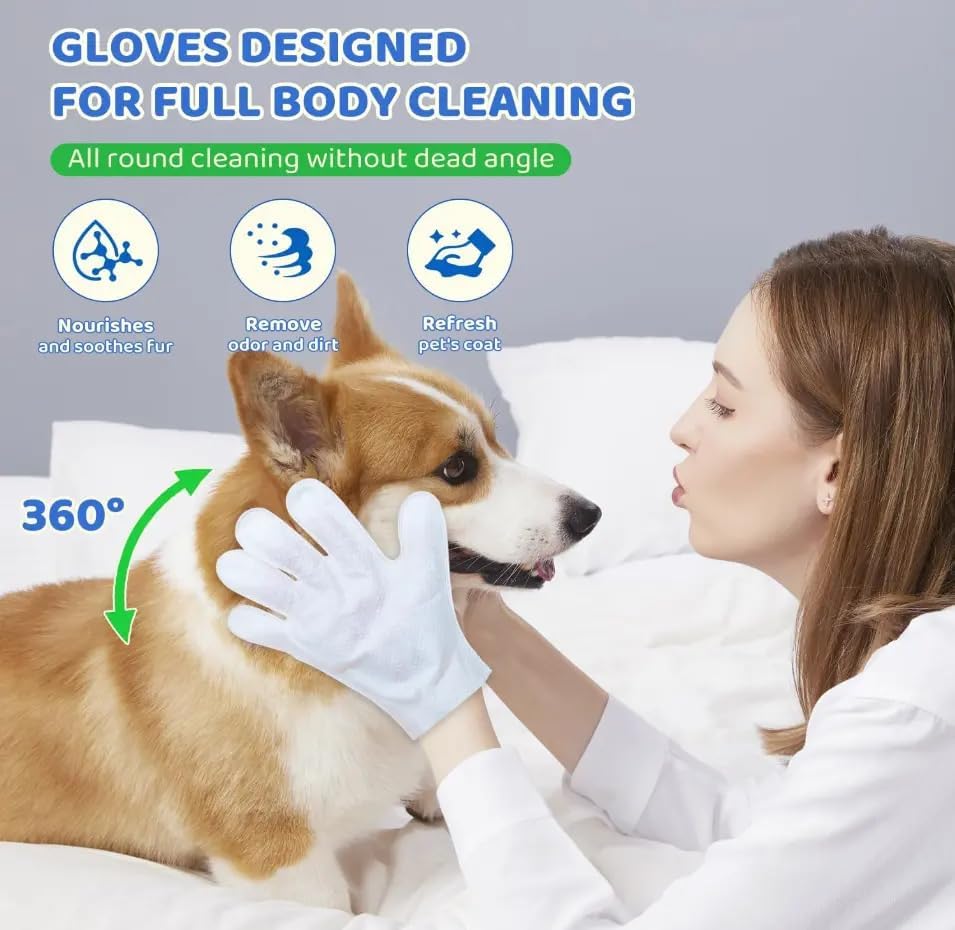 Pet Cleaning Glove Wipes for Dogs & Cats Daily Care and Travel 20PCS