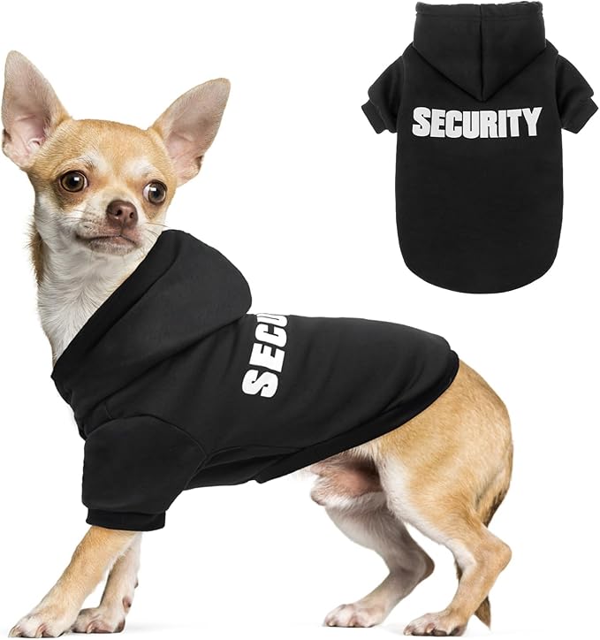 SCENEREAL Security Dog Hoodie Sweaters for Small Medium Large Dogs, Brushed Fleece Dog Clothes with Hat,Soft Cotton Winter Spring Coat All Weather Clothes, Classic Halloween Costume with Leash Hole