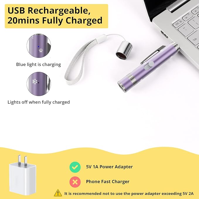 Cat Toys, 2 Pcs, Rechargeable, Interactive USB Chase Toy for Cats