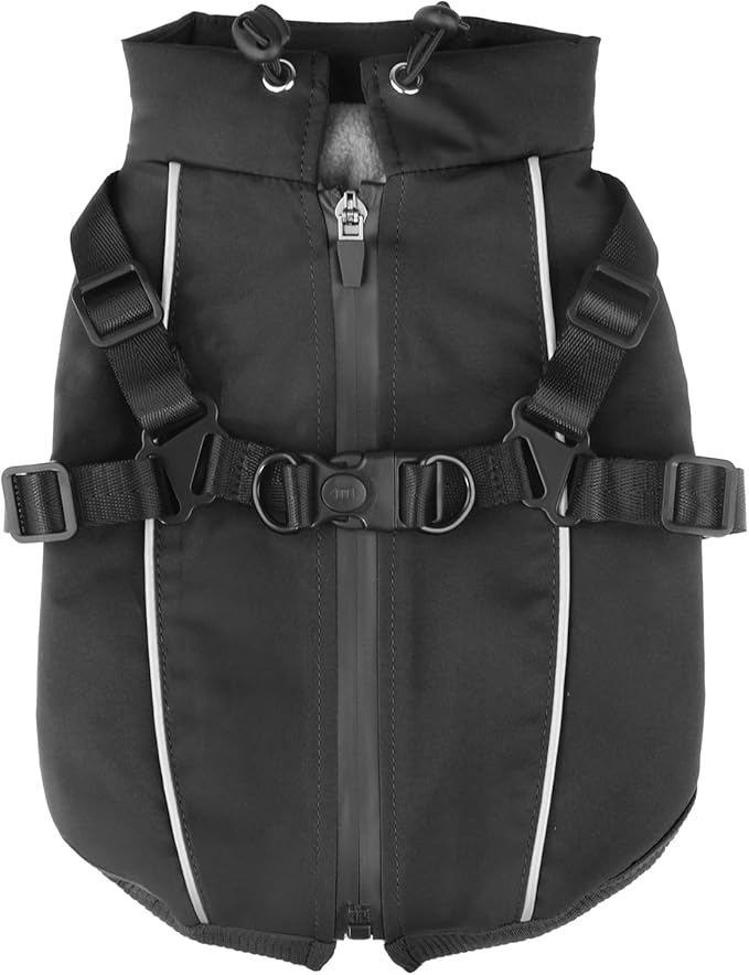 Dog Winter Coat Reflective Water-Resistant Jacket, Fleece Lined Windproof Puppy Coat with Back Zipper & D-Ring, Cold Weather Dog Coats for Small Medium Dogs (L, Black)