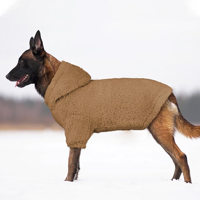 Fuzzy Dog Sweaters for Large Dogs Pet Hoodie Clothes Warm Soft Pet Coats Hooded Sweatshirt Dog Sweaters for Extra Large Dogs(Coffee-XL)