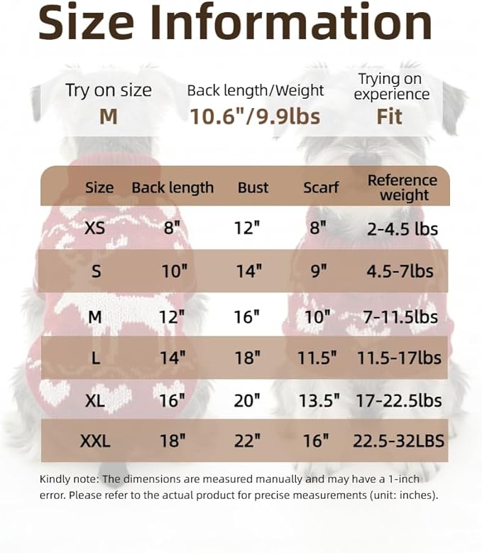Small Dog Cold Weather Sweaters – Warm Knit Turtlenecks, Cozy Pet Pullovers Dog Clothes with Leash Hole for Chihuahua Bulldog Pug Beagles (White/Red, X-Large)
