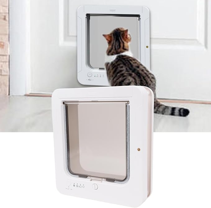 Smart Cat Door Automatic Pet Door Collar Activated Cat 2 Way Entry Advanced Sensing Safety Guard Easy Installation for Home