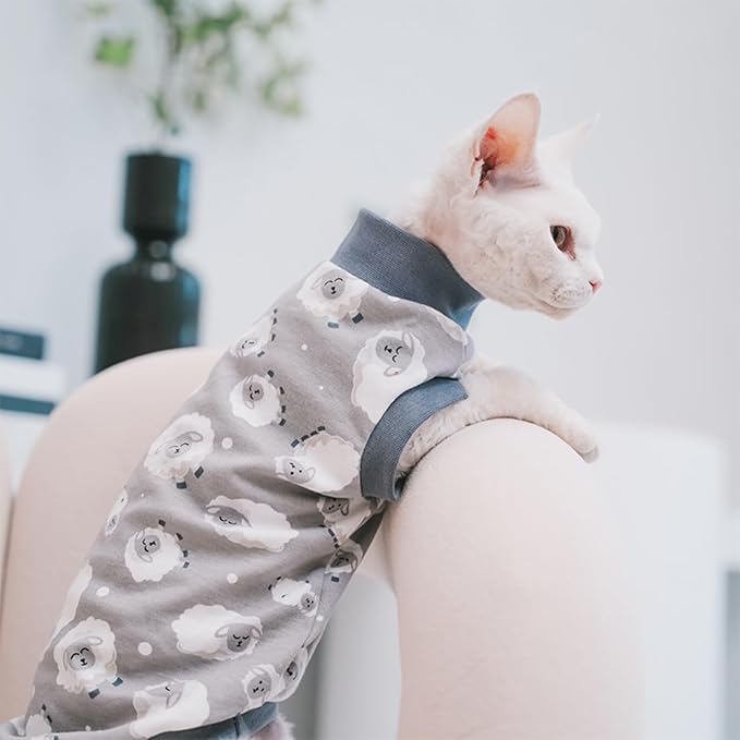 Sphynx Hairless Cat Summer Cotton T-Shirts Cat Vest Pet Clothes, Round Collar Vest Kitten Shirts Sleeveless, Cats & Small Dogs Apparel (Sheep, M (5.5-7 lbs))