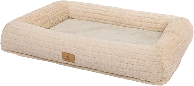 Plush Orthopedic Dog Bed for Medium Large Dogs, Memory Foam Bolster Sofa Bed with Removable Washable Cover, Waterproof Lining & Non-Slip Bottom (Tan-S)