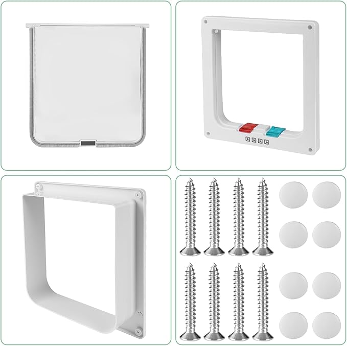 Cat Door for Interior/Exterior Doors and Walls (XL) | 4-Way Locking Option, Weatherproof & Secure Cat Flap with Easy Installation Kit