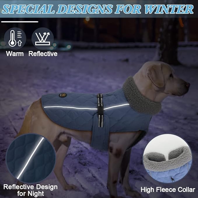 Dog Winter Coats, Fleece Lining Coats for Dogs, Adjustable Windproof Puppy Cold Weather Coat, Water Resistant Quick Release Buckle Dog Jacket for Small Medium Large Dogs, Blue S