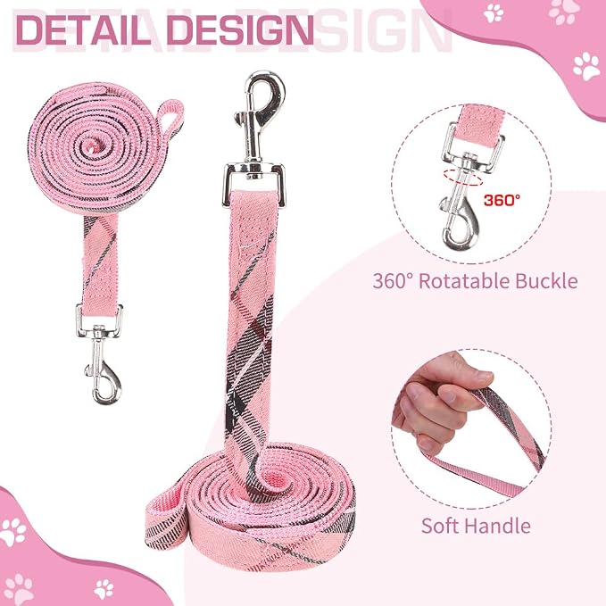 KOOLTAIL Dog Harness for Small Medium Dogs ,Dog Harness and Leash Set, Step in No Pull Soft Mesh Padded Adjustable and Reflective Pet Vest Harness Puppy, Plaid Extra Harness for XS S Dogs, Pink S
