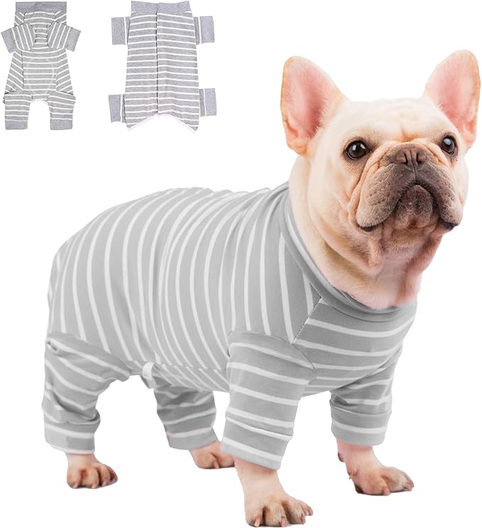 Dog Surgery Recovery Suit, Puppy Cat Onesie for Shedding Skin Disease Wound Protection, Medical Pet Surgical Suit w/Long Sleeve, Dog Pajamas (Grey, Small)