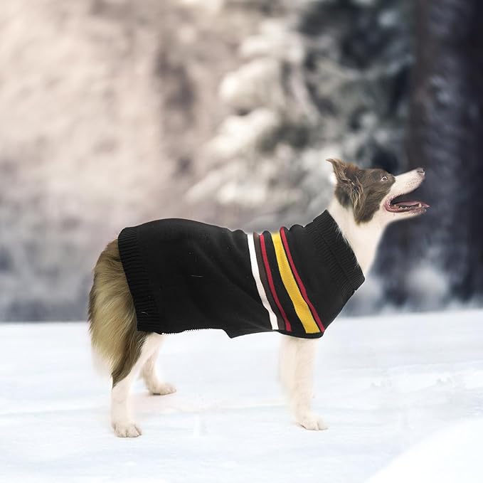 PAWCHIE Dog Sweater for Large Size Girls Boys, Warm Coat Turtleneck Thick Clothes With Leash Hole, Stretchy Knitted Outfit for Small to Large Doggy Puppy Cat, Black XL