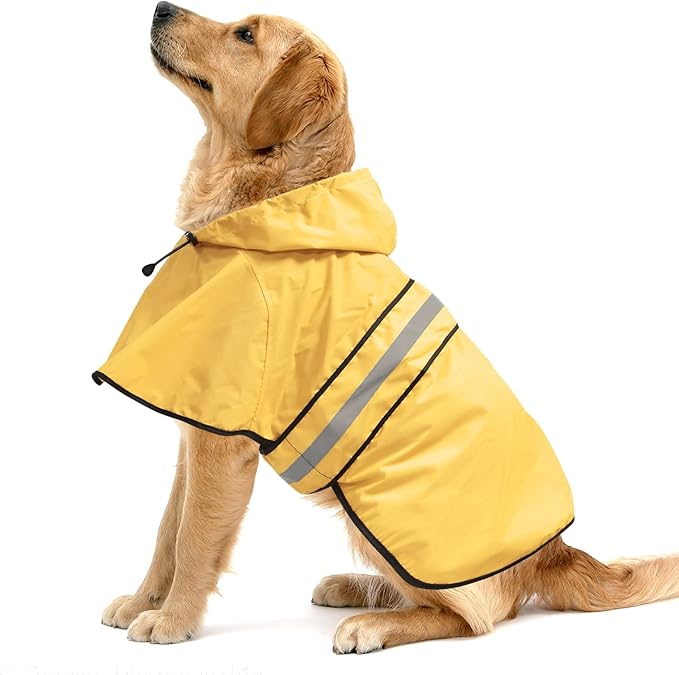Reflective Dog Rain Coats - Waterproof Adjustable Pet Raincoat Jacket, Lightweight Dog Apparel & Accessories Raincoat for Small to X- Large Dogs(Yellow, Large)