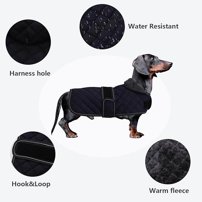 Dachshund Coat Dog Coats for Dachshunds Dachshund Winter Jacket with Padded Fleece Outdoor Dog Clothes with Adjustable Bands - Dark Blue - XS