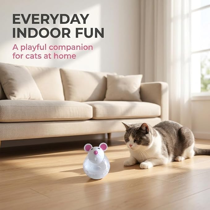 Mouse Shape Interactive Toys for Cats Toy,Play Cat Toy Pet Cat,Kitte Treat Holder Food Storage Dispenser Chew Play Toy for Indoor Cat and Kitten Exercise,Mice and Animal Toys (White)