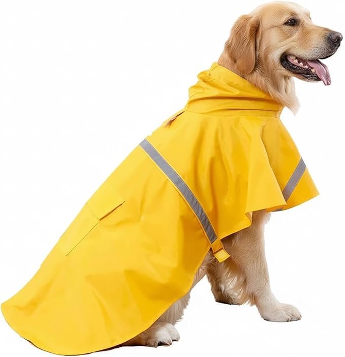 HAPEE Dog Raincoats with Reflective Strip Hoodie,Poncho Jacket for Large Dogs fit Golden Retriever Doodle (A1-Yellow, 24B (65-80 lbs))