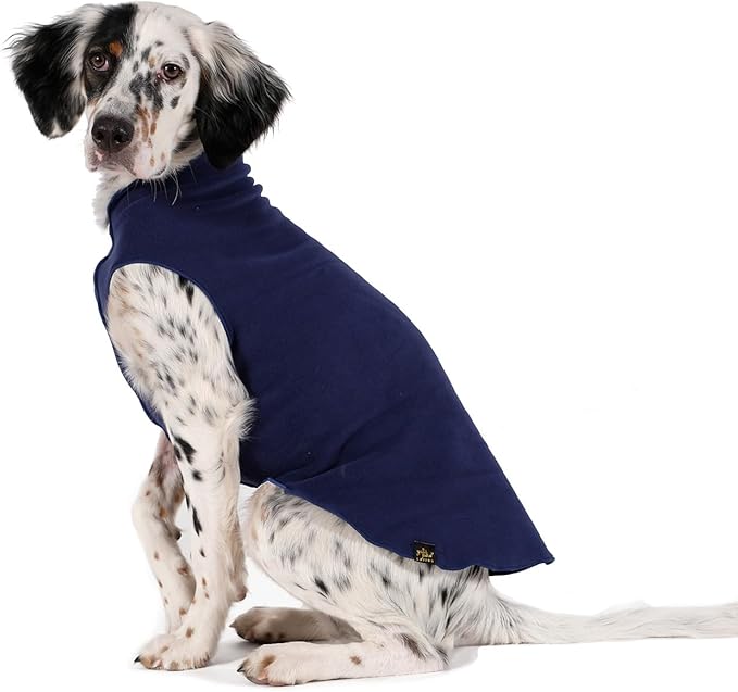 Goldpaw Stretchy Fleece Jacket for Small Dogs - Super Soft, Warm Dog Sweater - Pet Sweater Vest for Fall and Winter - Canine Clothes Made in The USA - Machine Washable - Navy - Size 14