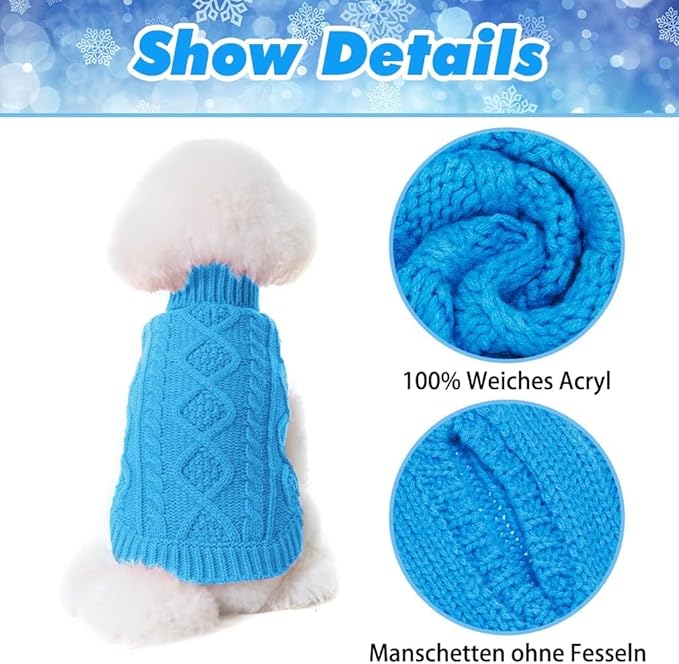 BINGPET Thermal Knitted Dog Sweater for Small Medium Large Dogs,Winter Dog Cat Coat Warm Sweartershirts Outfits,Classic Cable Knit Turtleneck Pullover Dog Jumper Coat Warm Sweartershirts