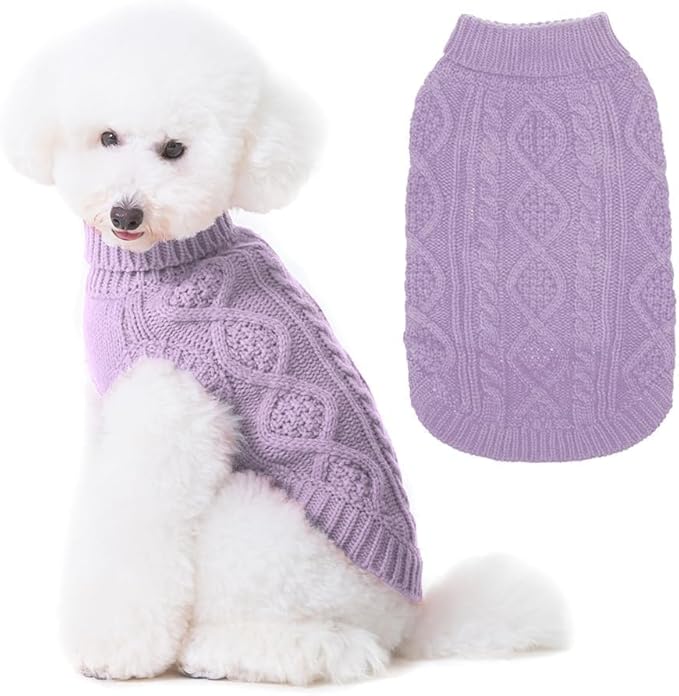 BINGPET Thermal Knitted Dog Sweater for Small Medium Large Dogs,Winter Dog Cat Coat Warm Sweartershirts Outfits,Classic Cable Knit Turtleneck Pullover Dog Jumper Coat Warm Sweartershirts