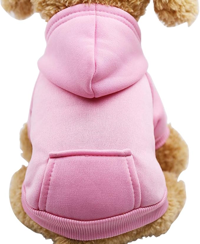 Jecikelon Winter Dog Hoodie Sweatshirts with Pockets Warm Dog Clothes for Small Dogs Chihuahua Coat Clothing Puppy Cat Custume (Pink, Large)