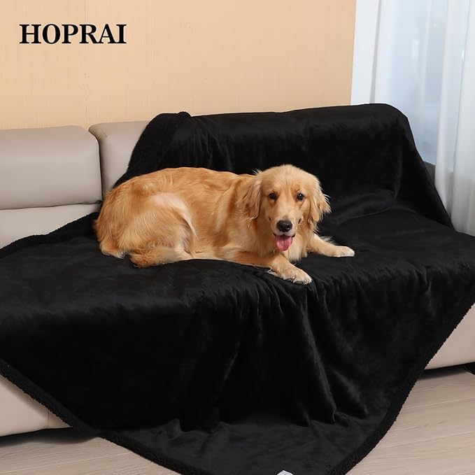 HOPRAI Dog Blanket, Waterproof Reversible Sherpa Fleece Throw Blanket, Furniture Cover for Bed, Couch, Sofa Protection from Liquid Pee and Pet Fur of Puppy, Cat (Black XS20*27inches)